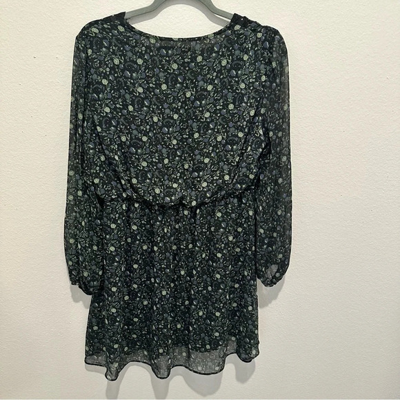 Zara sheer balloon sleeve floral and lace green/black dress large - Picture 6 of 10